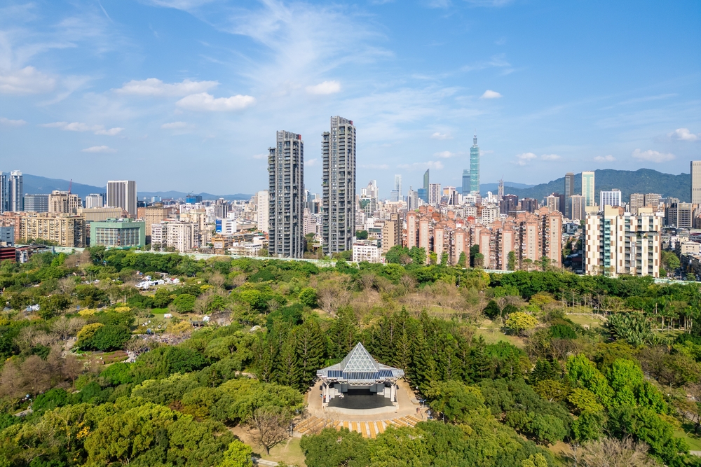 Da'an Forest Park i Taipei sedd från luften