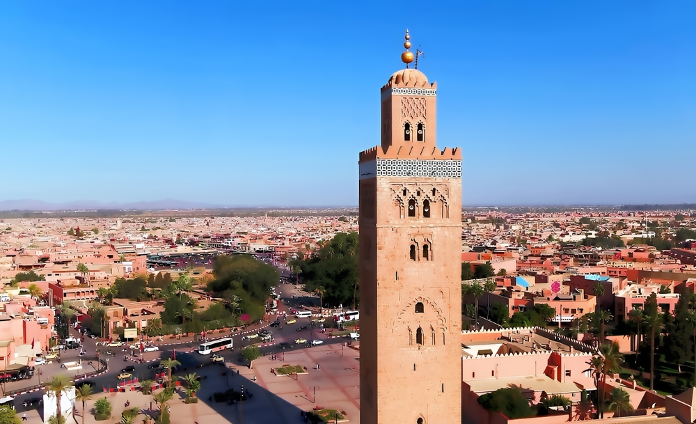 Flygfoto av Koutoubia-moskén i Marrakech