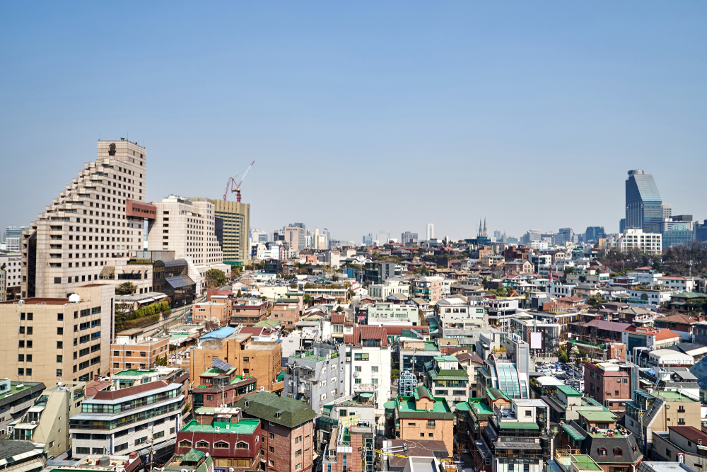 Utsikt över höghusen i Gangnam i Seoul