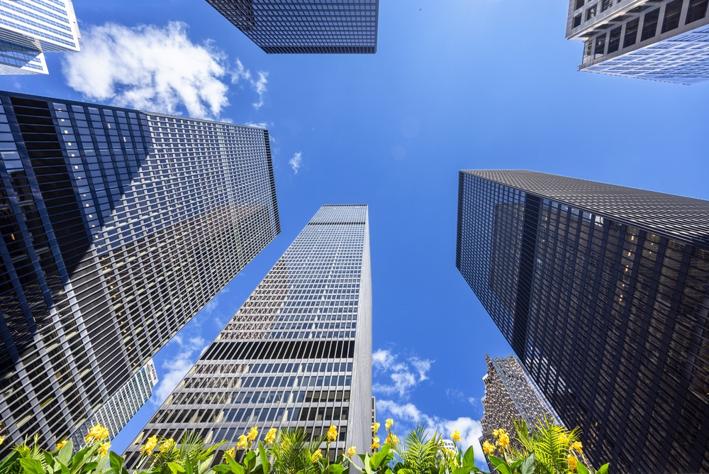 Höghusen i Financial District i Toronto nära korsningen Yonge och King