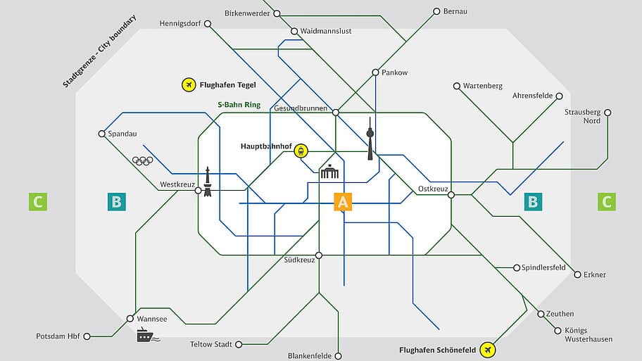 Karta över kollektivtrafiken i Berlin