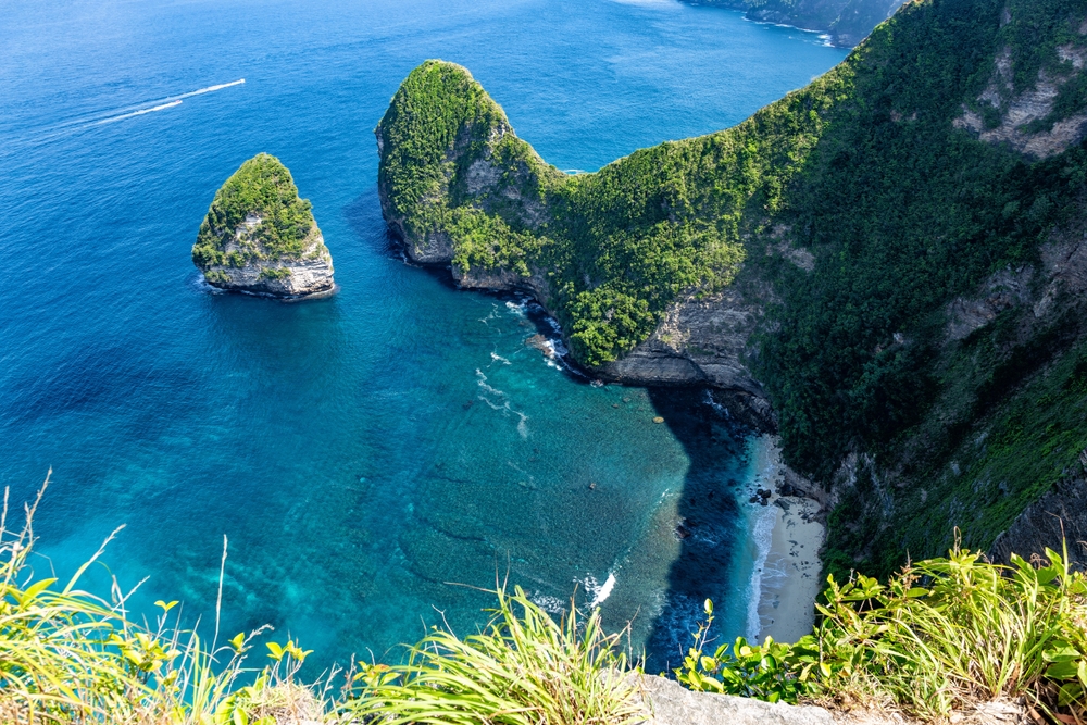 Klippan vid Kelingking Beach på Nusa Penida