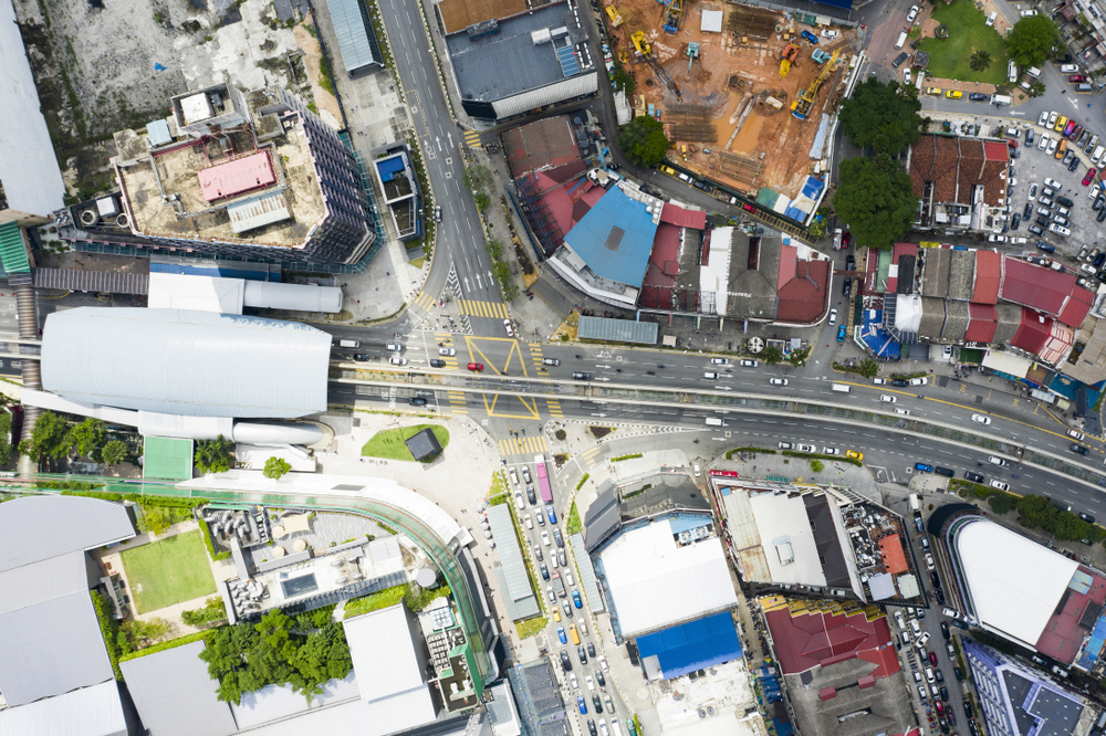 Korsning i Bukit Bintang i Kuala Lumpur sedd ovanifrån