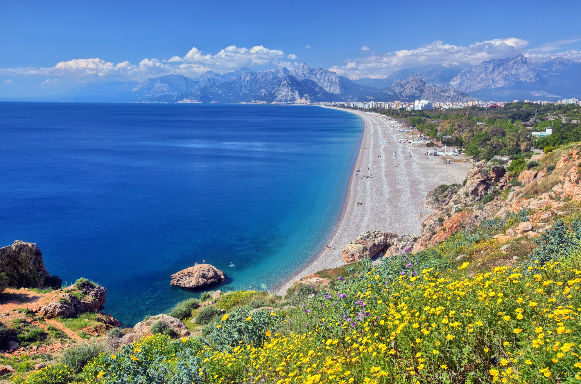 Stranden i Konyaaltı i Antalya vid Medelhavet