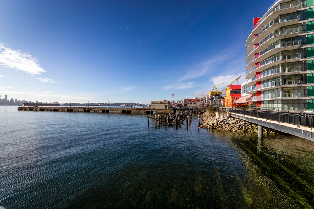 The Shipyards och piren i Lower Lonsdale i North Vancouver
