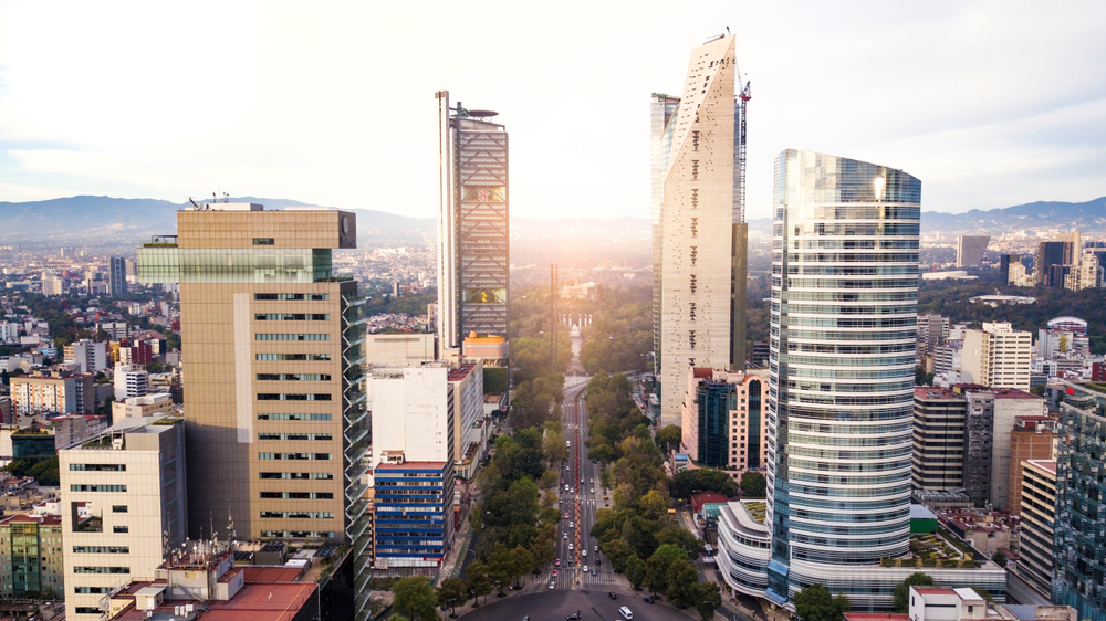 Flygfoto över Paseo de la Reforma i Mexico City