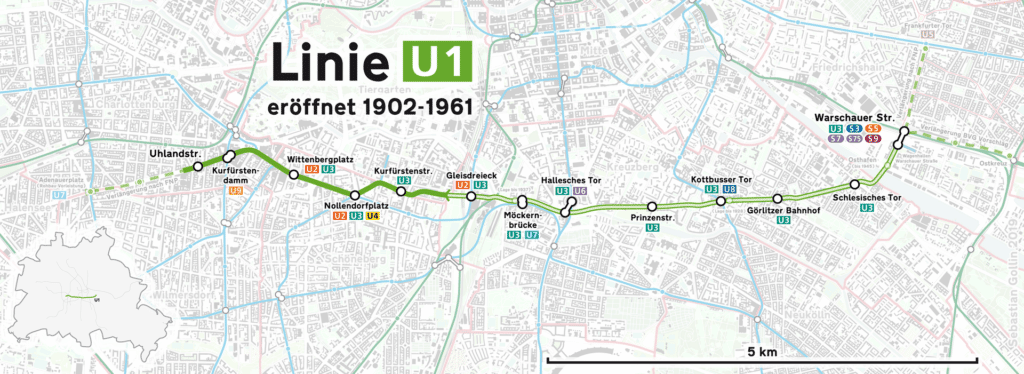 Den populära linjen U1 i Berlins U-Bahn.