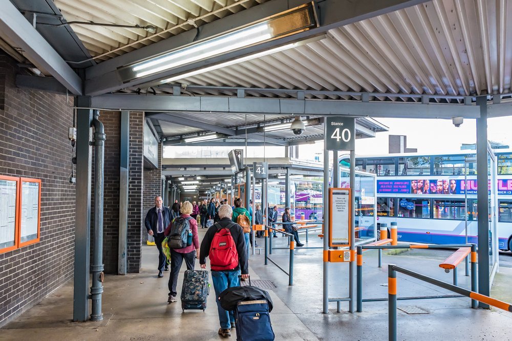 Buchanan Bus Station i Glasgow, ändhållplats för flygbussen 500