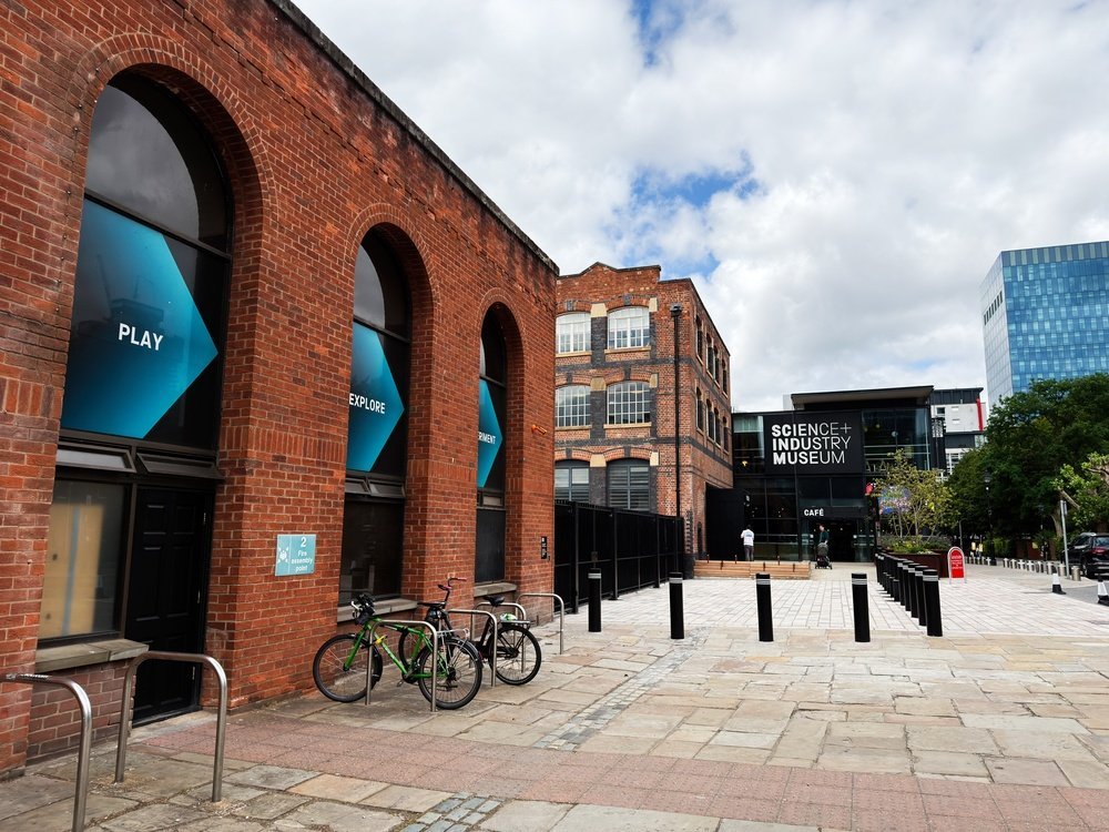 Entrén till Science and Industry Museum i Castlefield i Manchester