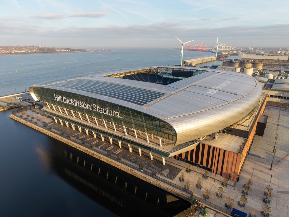 Evertons Hill Dickinson Stadium vid Bramley-Moore Dock i Liverpool