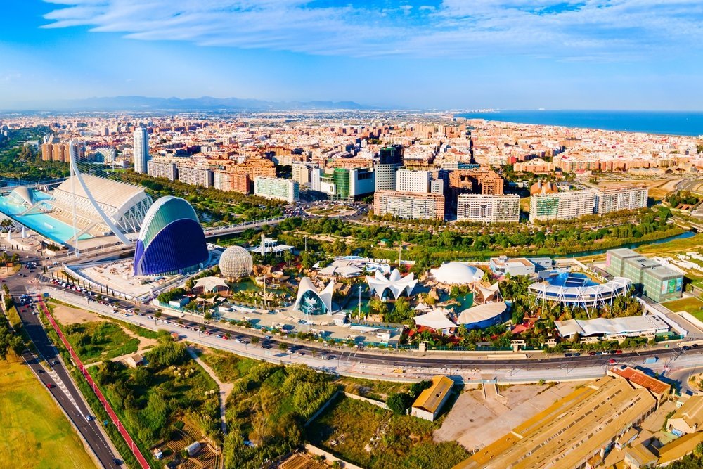 Flygfoto över Ciudad de las Artes y las Ciencias