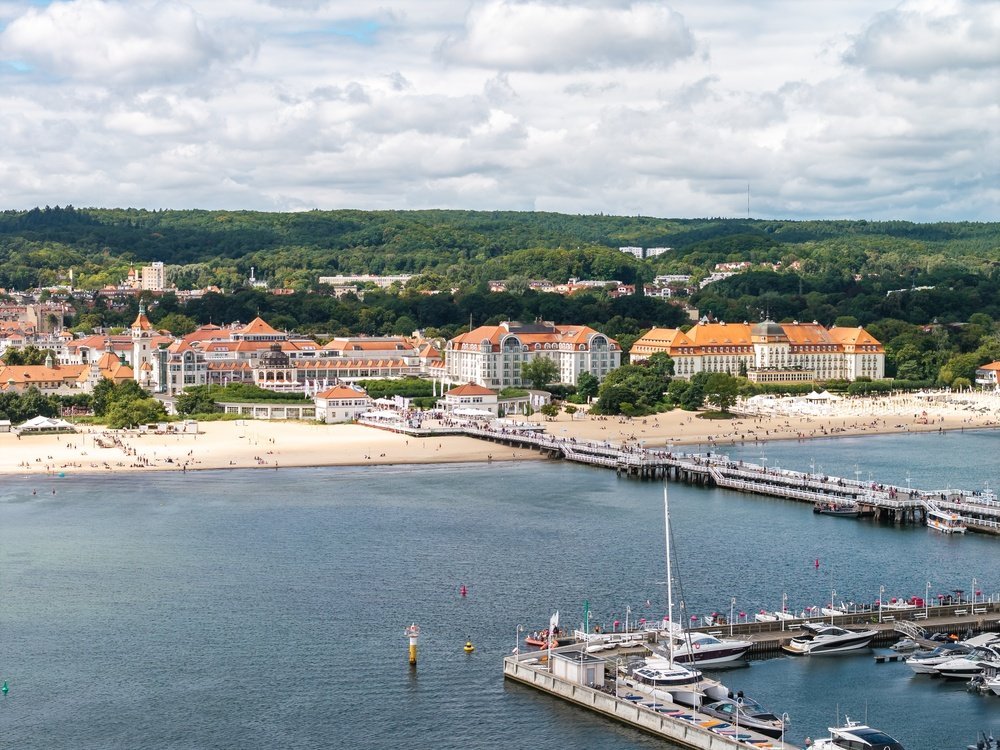 Flygfoto över träpiren i Sopot