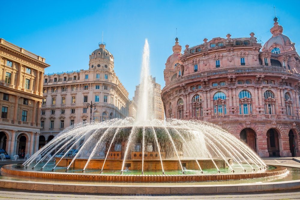 Fontänen på Piazza De Ferrari i centrala Genua