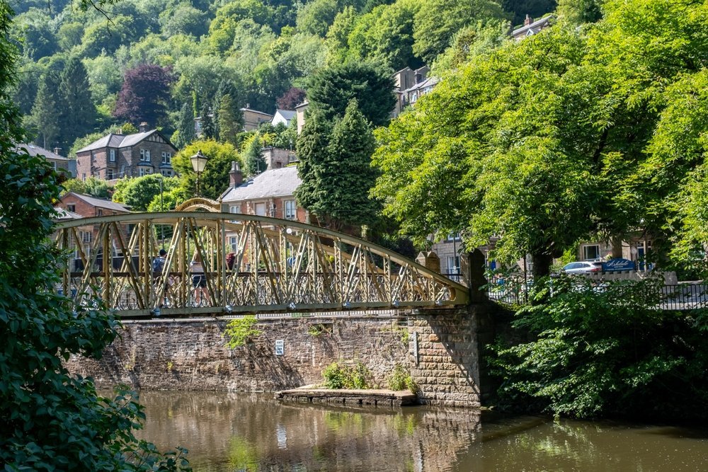 Jubilee Bridge över floden Derwent i Matlock Bath