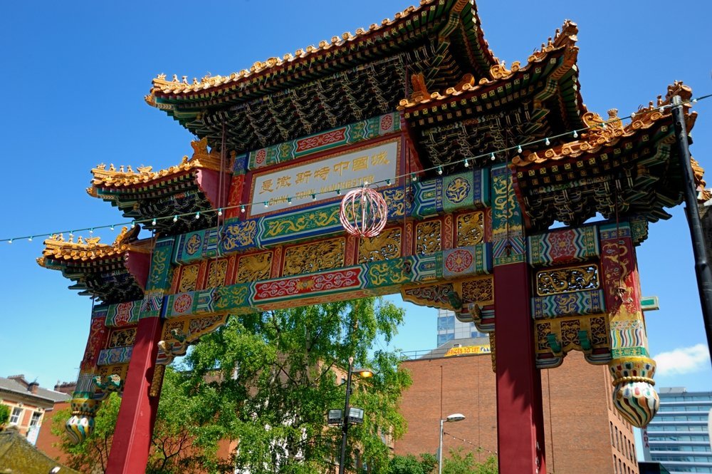 Den kinesiska porten på Faulkner Street i Manchesters Chinatown
