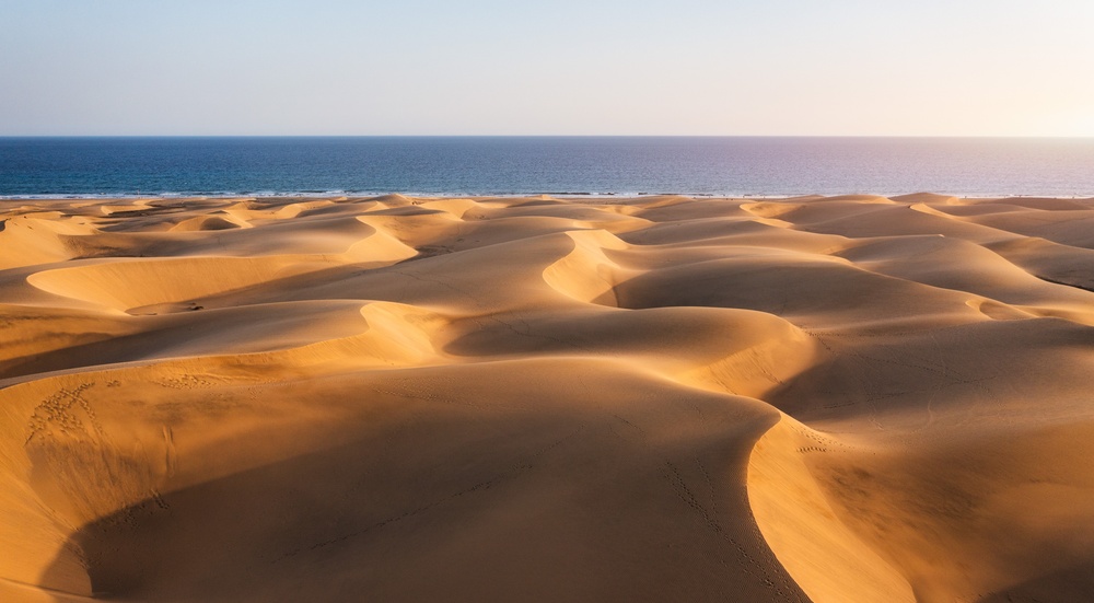 Utsikt över naturreservatet med sanddynerna i Maspalomas på Gran Canaria