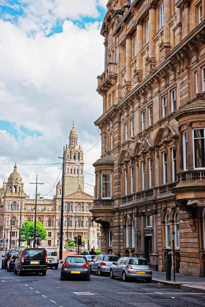 Stadshuset Glasgow City Chambers vid George Square i Glasgows centrum