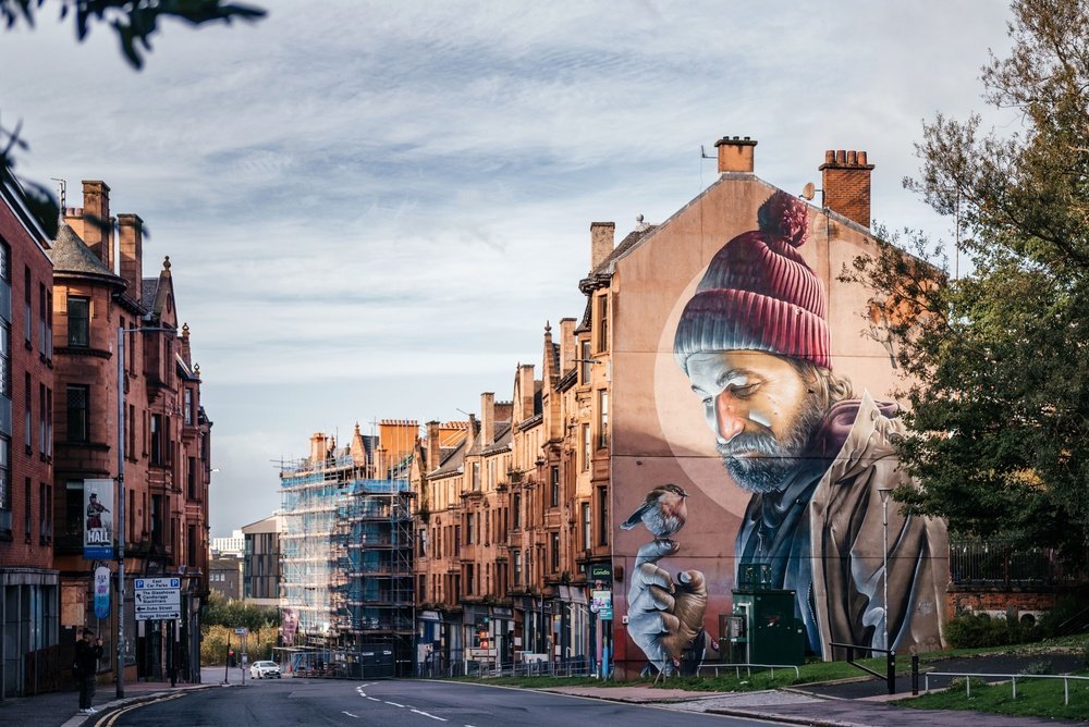 Väggmålningen av St Mungo på High Street i Glasgow